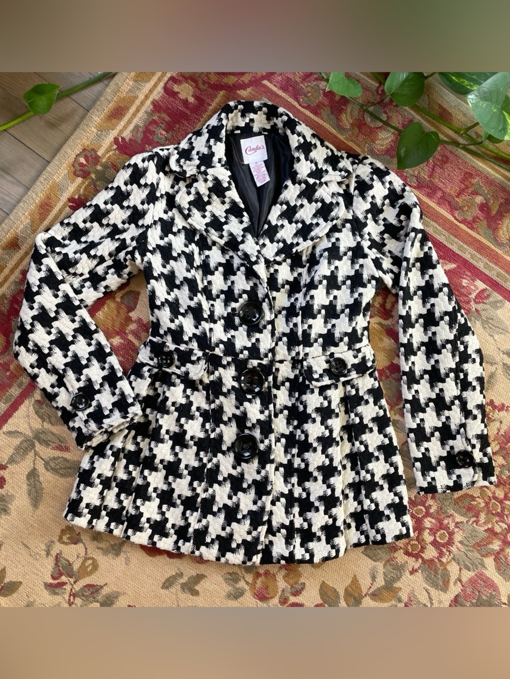 Candie’s Black & White Houndstooth Peacoat Jacket